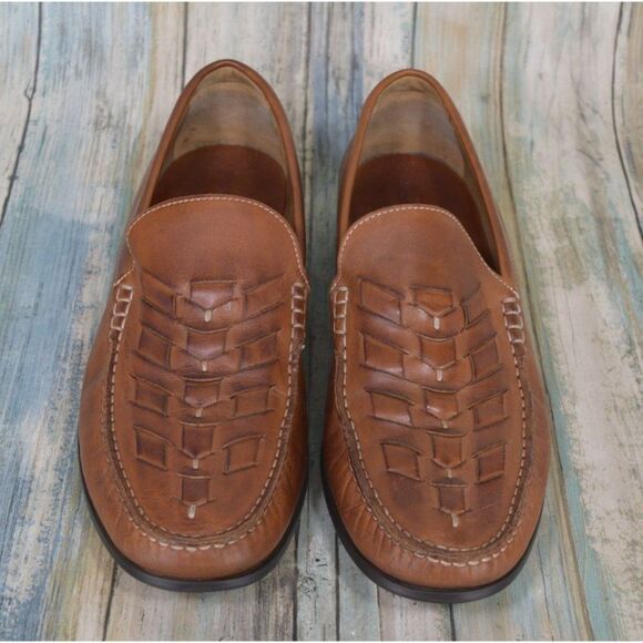 Johnston & Murphy Cresswell Men\'s Size 9 Weave Woven Brown Leather Loafers NICE main image 6